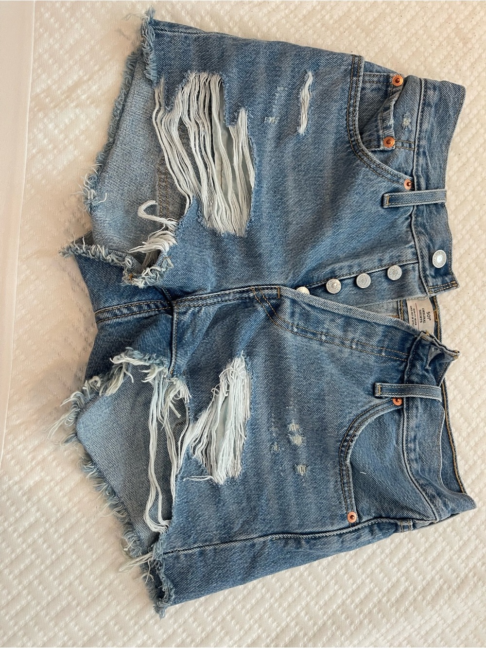 Levi's Distressed Button-Fly Denim Shorts - Light Blue